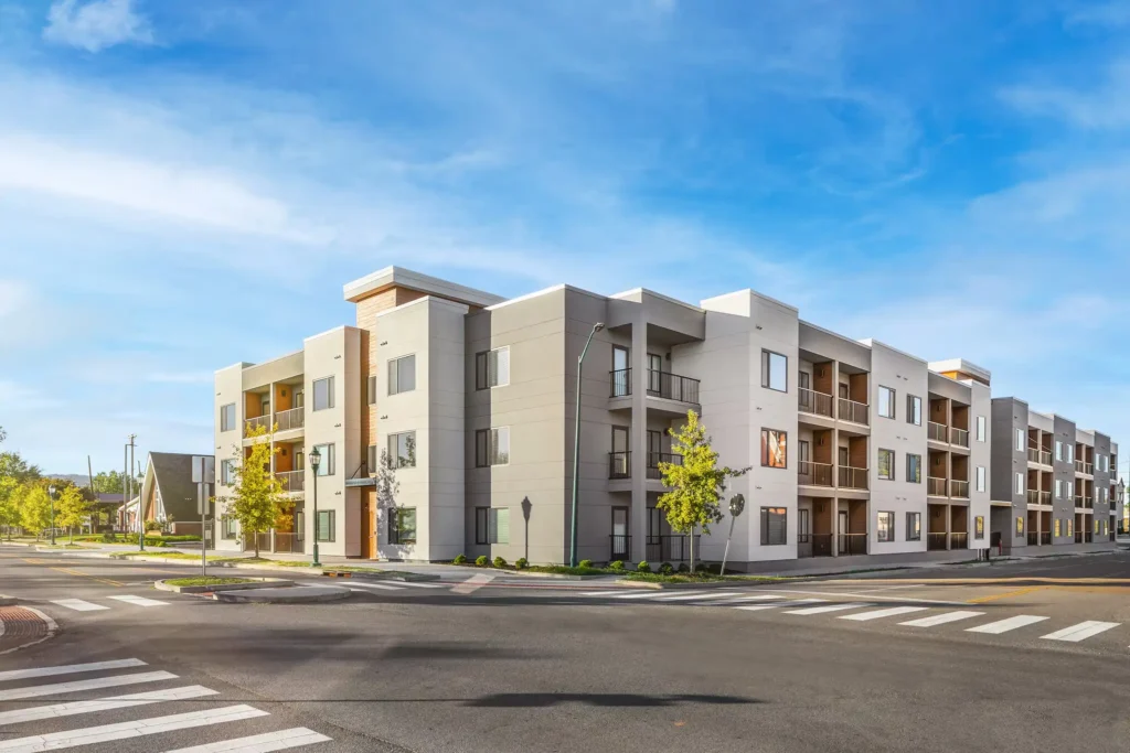 Exterior photo with balconies