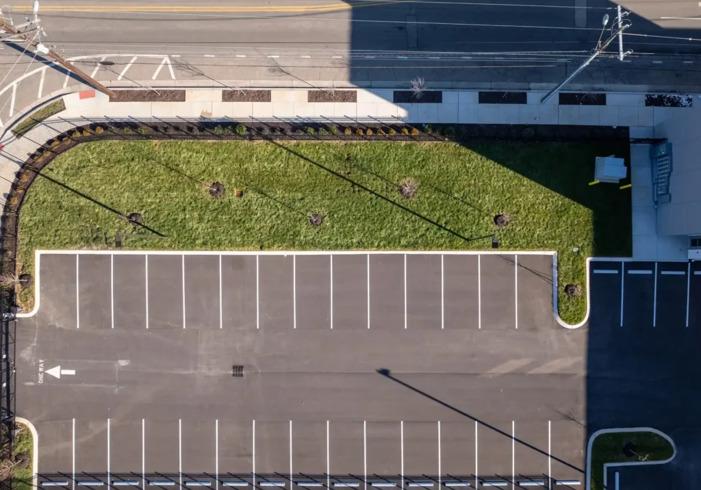 dog run and parking lot from overhead view