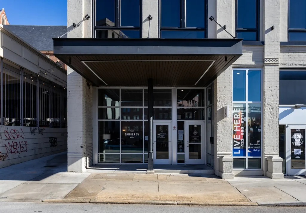 Exterior entrance for tomorrow building front door